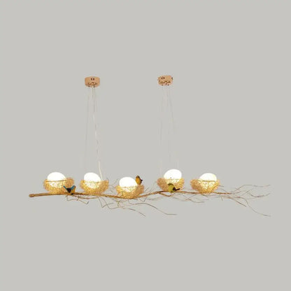 Decorbites™ rustic golden-brown aluminum wire nest ceiling light with five glowing orbs 220v-240v suspension lamp