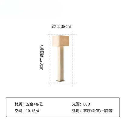 Cream-colored DecorBites artistic floor lamp with square shade and slender metallic base featuring led lighting for living rooms