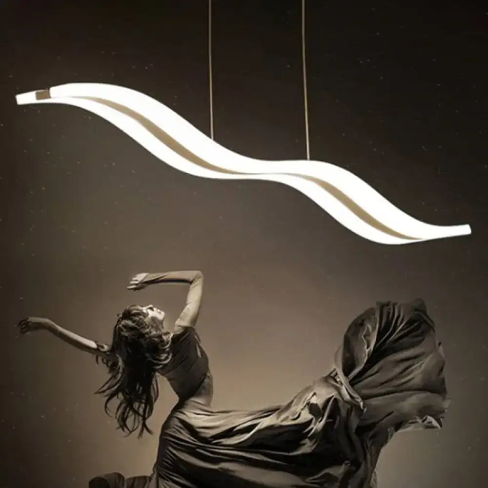 DecorBites™ artistic wave island pendant light featuring white LED acrylic with flowing beige design for restaurants