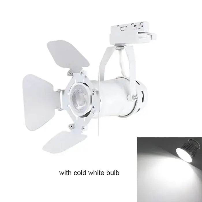 White DecorBites Artwork LED track lighting fixture with four leaf-shaped reflectors and cold white LED bulbs