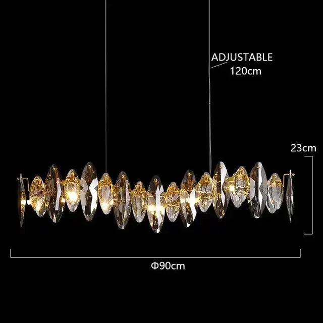 Decorbites ash crystal adjustable 120cm long ceiling chandelier with 90cm diameter modern home decor lighting