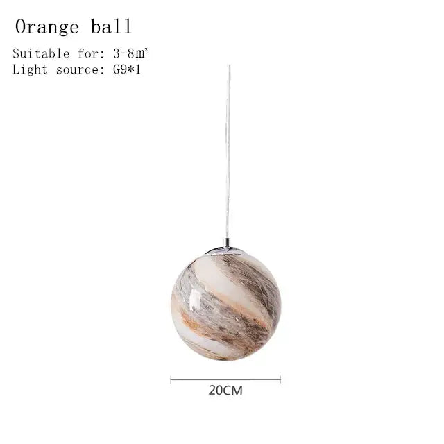 Decorbites astronaut ball led pendant light with 20cm marbled orange beige glass finish for modern boys room decor