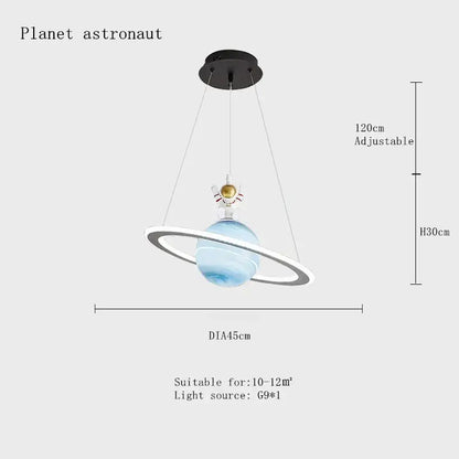 Decorbites astronaut ball led light pendant light with translucent blue acrylic globe silver rings and astronaut figure
