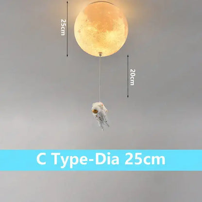 Glowing orange moon-shaped decorbites astronaut bubble chandelier light with white astronaut figure for bedroom ceiling