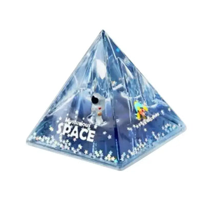 Translucent blue pyramid decorbites astronaut drift keychain with miniature astronaut and rocket for stress relief and decor