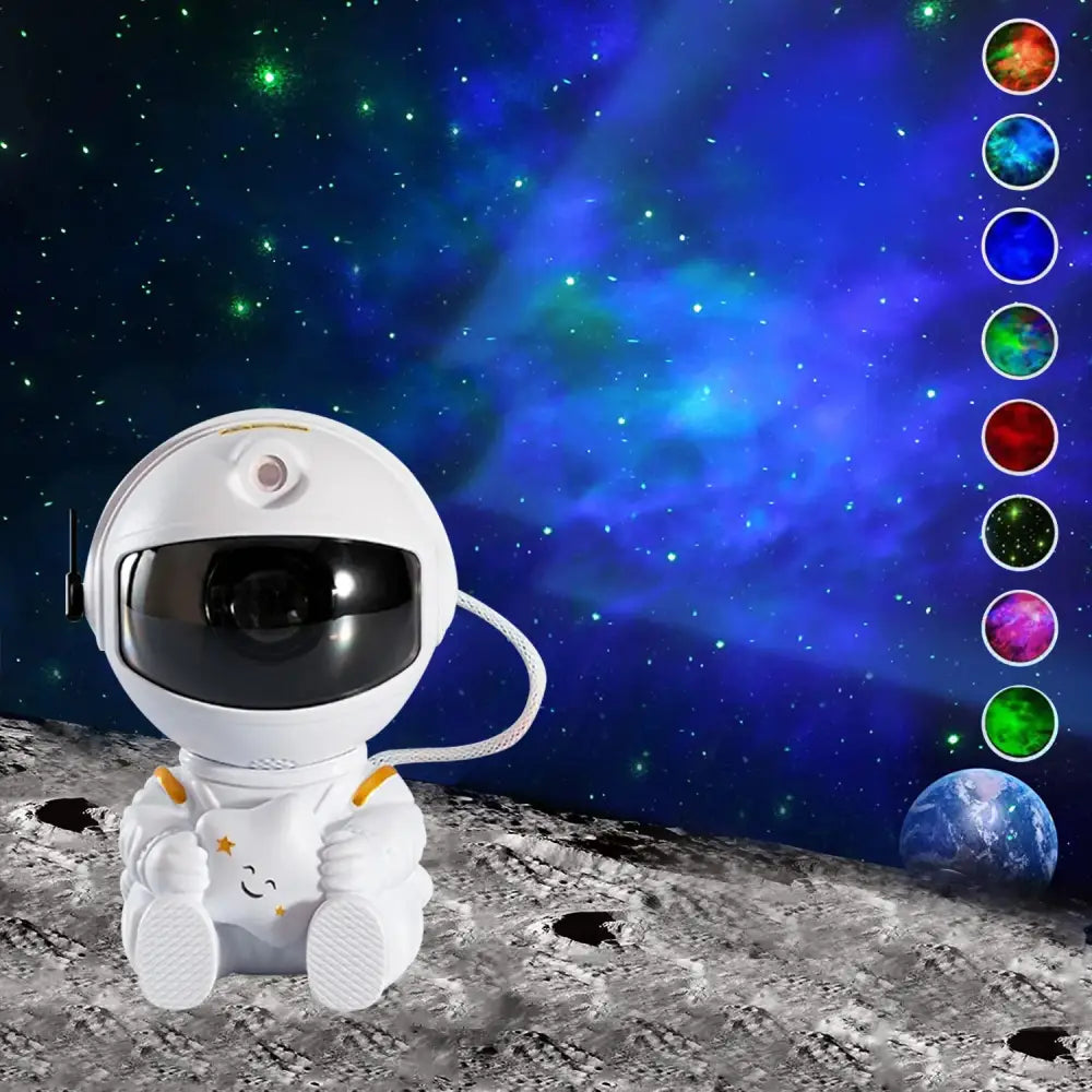 White decorbites astronaut galaxy starry sky night light with yellow accents projects colorful galaxy patterns for bedroom
