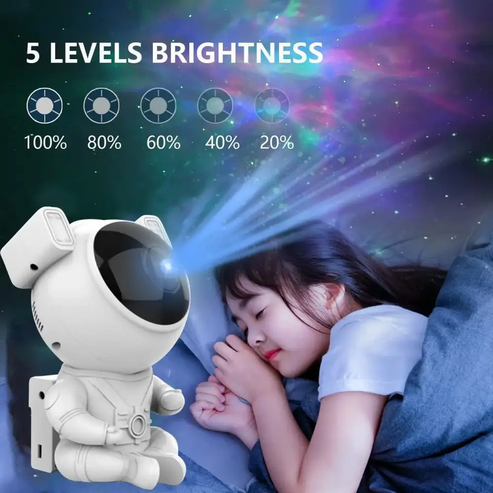 White decorbites astronaut galaxy starry sky night light projector with 5 brightness levels and remote control for bedroom