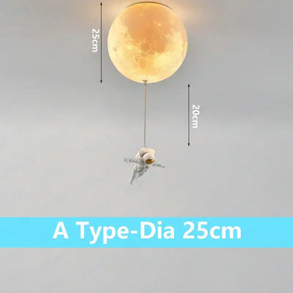 Glowing 25cm decorbites astronaut globe ceiling light with textured moon surface and astronaut figurine for kids room