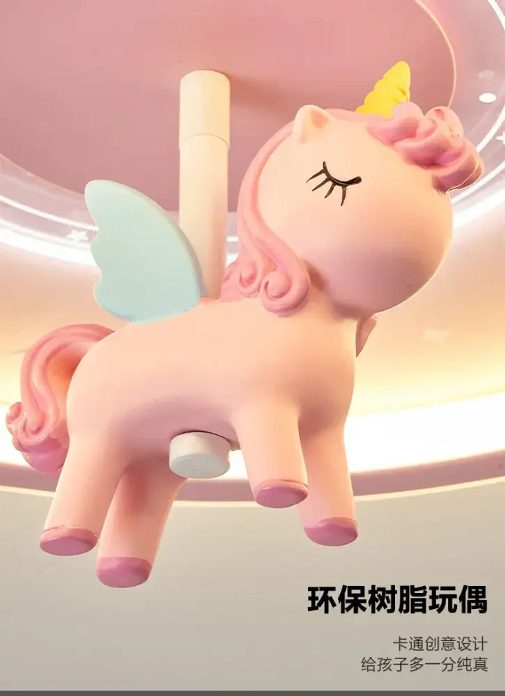 DecorBites astronaut led ceiling light featuring a pink unicorn shape with pastel blue wings and eco-friendly resin