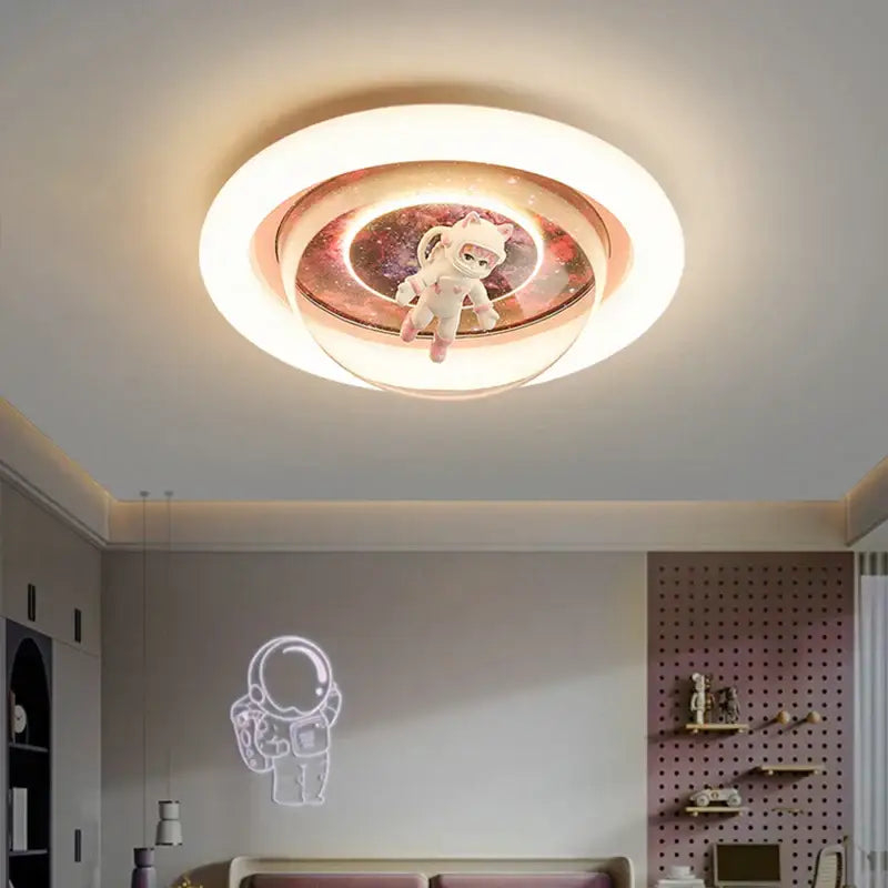 Decorbites astronaut led circular ceiling lights with glowing white ring and plush astronaut for children’s room