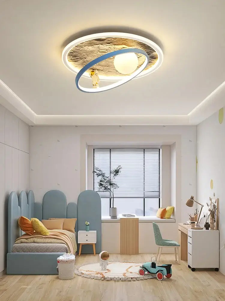 Decorbites astronaut led circular ceiling light with blue ring and golden planet center for children’s room lighting