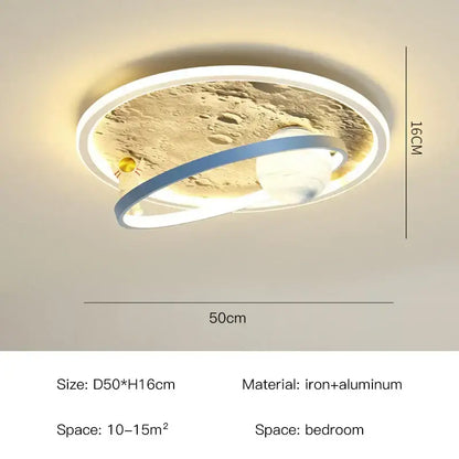 DecorBites Astronaut LED chandelier circular ceiling light with moon texture blue ring and white LED trim for kids room