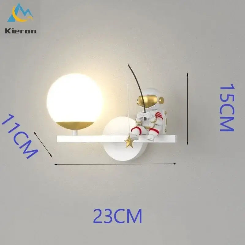 White and gold DecorBites astronaut led wall lamps with spherical light for bedroom study living room decor