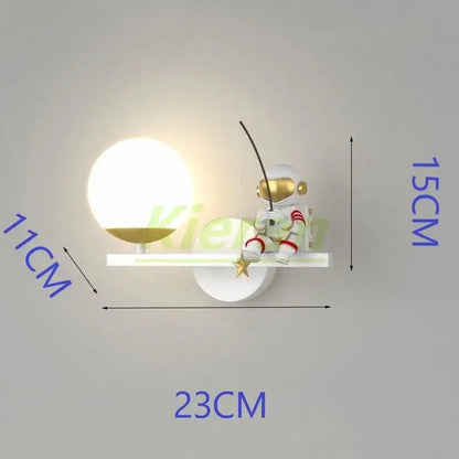 White and gold decorbites astronaut led wall lamp featuring a spherical light and three color dimming for modern rooms