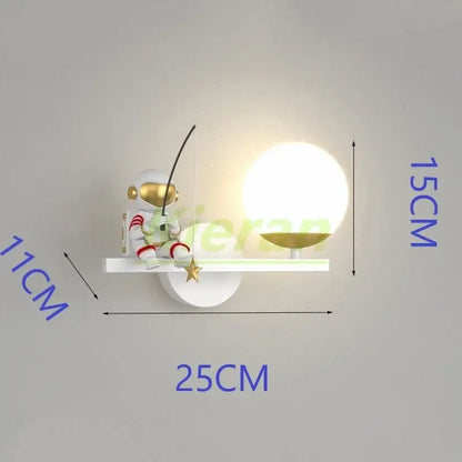 White and gold decorbites astronaut led wall lamp with fishing rod star and glowing sphere for bedroom decor