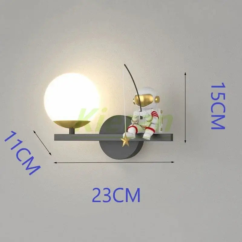 Cute decorbites astronaut led wall lamps with round frosted glass globe and gold accents for bedroom or study decor