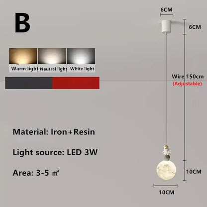 Minimalist pendant light with spherical resin globe iron fixture and adjustable led in warm neutral white tones decorbites astronaut lunar