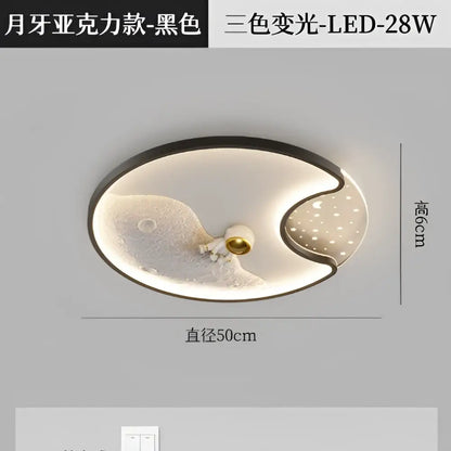 Black oval-shaped decorbites astronaut moon acrylic ceiling lamp with moon star design and three-color changing light