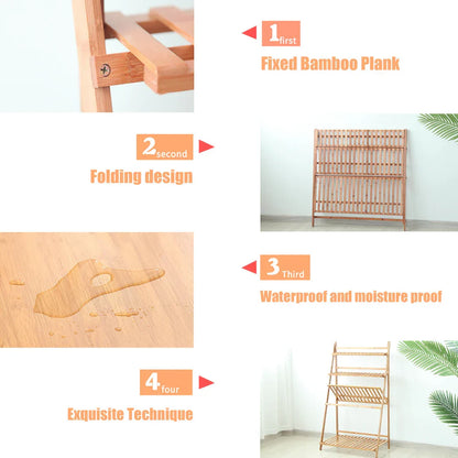 Decorbites™ bamboo 3 tier light brown shelf stand with folding design and waterproof finish for plant pots
