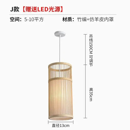 A decorbites bamboo ceiling chandelier with natural bamboo frame, faux leather lining, and adjustable 150cm cord