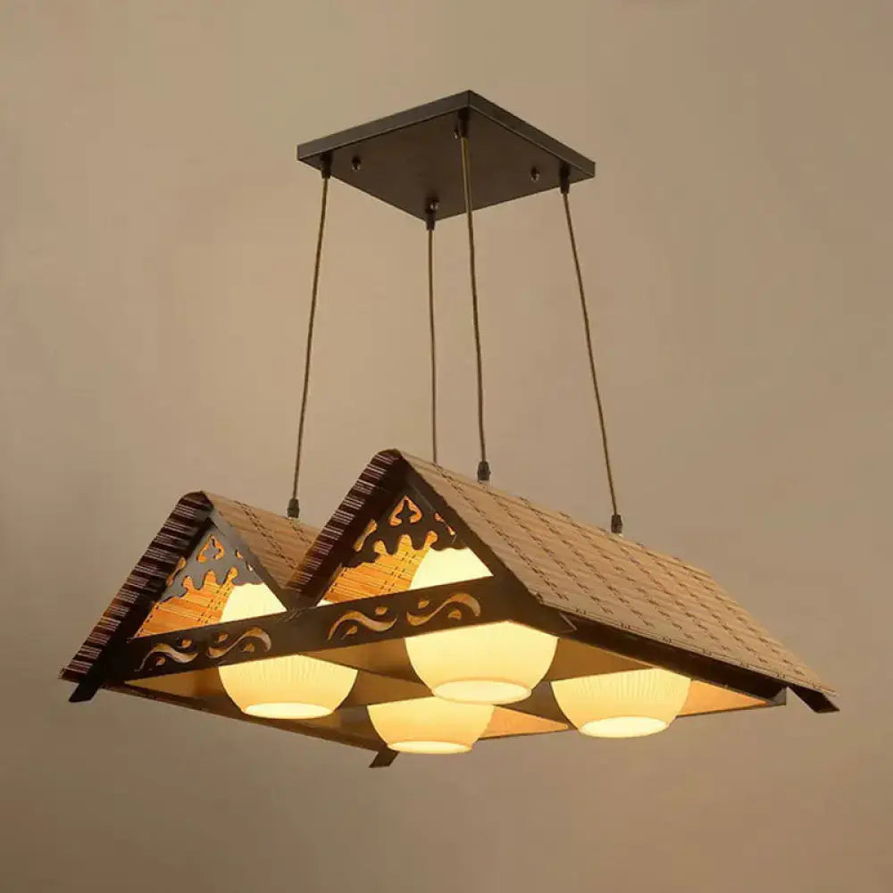 DecorBites bamboo pendant light with triangle roof design in dark wood and bamboo for triangle roof restaurant decor