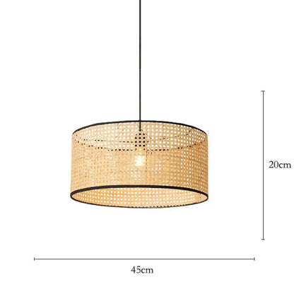 Decorbites bamboo core rattan chandelier kitchen pendant light with a woven natural rattan shade and black metal trim