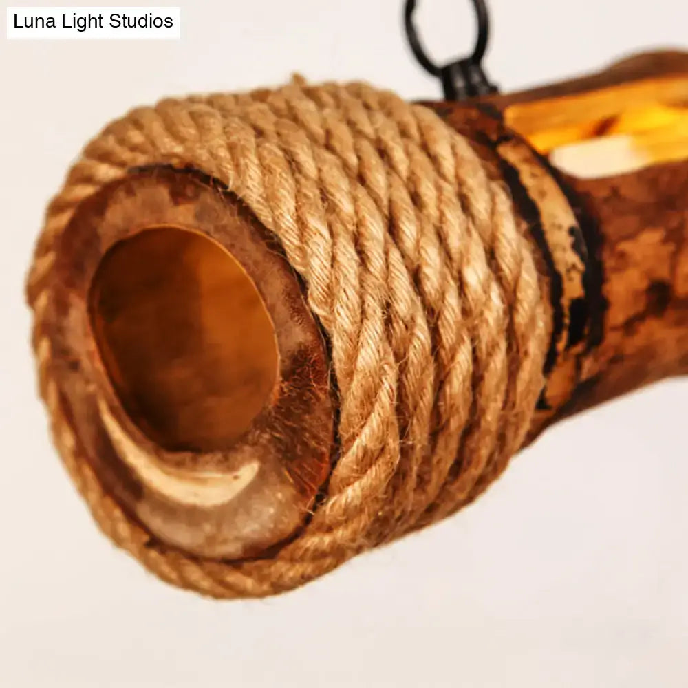 Rustic wooden light fixture with natural rope detail in decorbites bamboo pole led suspension light for dining room