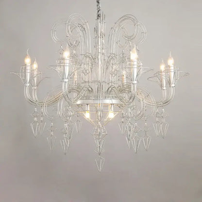 Elegant Decorbites baroque black white iron chandelier with intricate silver wireframe and crystal accents for foyer LED light