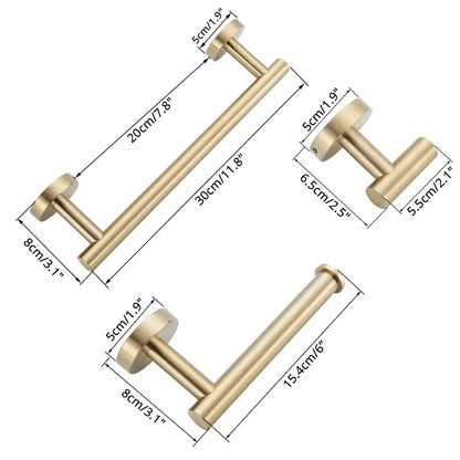Gold-toned metal towel racks in varying lengths from the decorbites™ bathroom hardware set for modern bathroom hardware