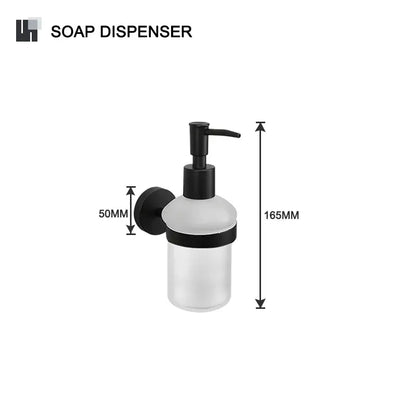 Black and frosted glass soap dispenser with sleek modern design from decorbites bathroom hardware set for countertop use