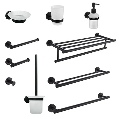 Black matte metal towel rack with frosted glass accents from decorbites bathroom hardware set for organized spaces