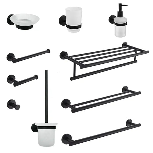 Black matte metal towel rack with frosted glass accents from decorbites bathroom hardware set for organized spaces