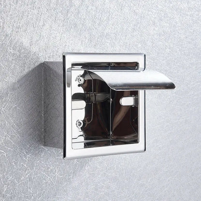 Chrome finished square paper holder with hinged lid for wall mounted roll paper box by DecorBites matte black accents