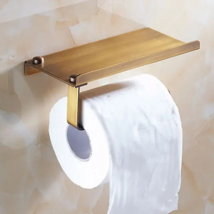 Brass decorbites bathroom paper holder with wooden shelf in gold for bathroom paper phone and towel rack use