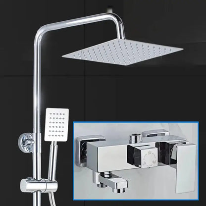 DecorBites™ chrome copper shower faucet set with square rainfall shower head handheld sprayer and modern wall mount faucet set