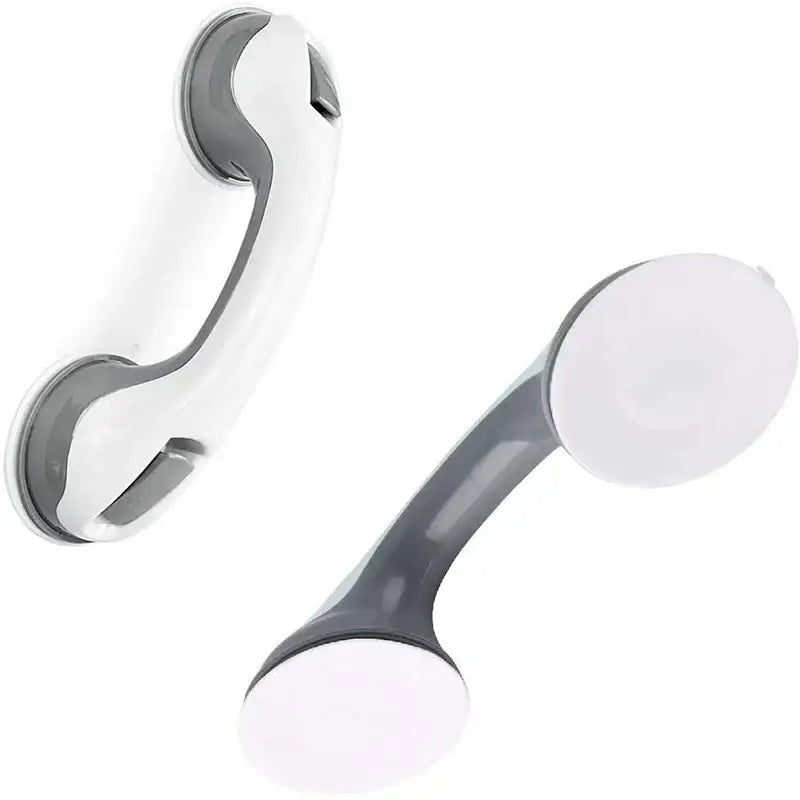 White and gray suction cup grab bar with sleek curved design for bathroom safety by decorbites bathroom safety grab bar handle