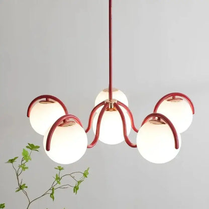 Red metal pendant light with five frosted glass globes decorbites bean glass pendant for living room and bedroom
