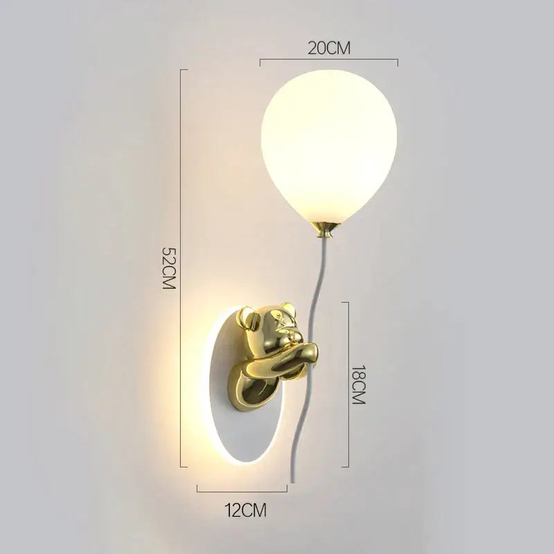Gold-toned decorbites bear artistic wall lamp with frosted glass balloon shade for bear artistic kids room decor