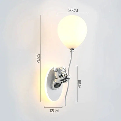 Decorbites bear artistic wall lamp featuring a sleek chrome bear shape with a frosted glass balloon shade for kids rooms