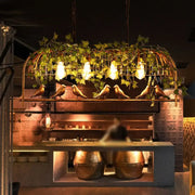 Decorbites™ birdcage industrial iron dining room island light in black bronze with golden bird pendant and hanging ivy 220v-240v 110v-120v
