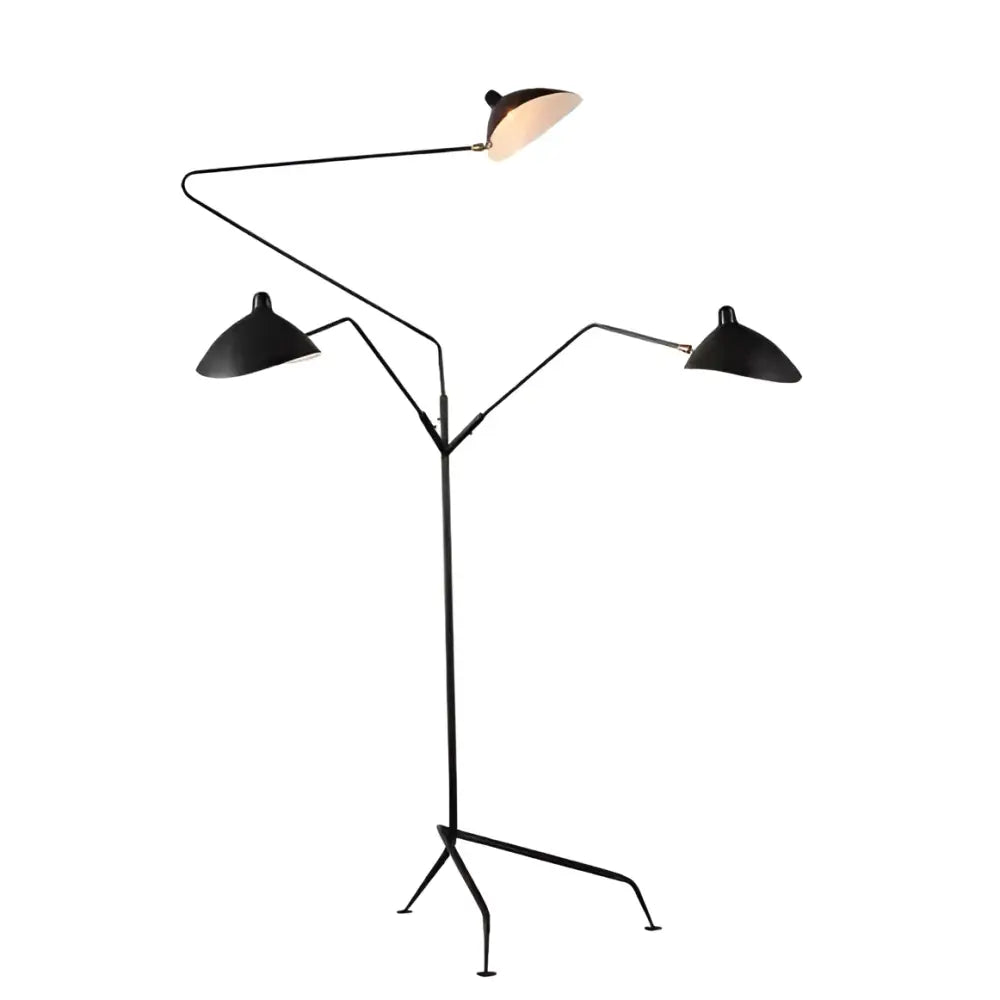 Black aluminum nordic floor lamp with three adjustable arms and conical shades for living room by Decorbites