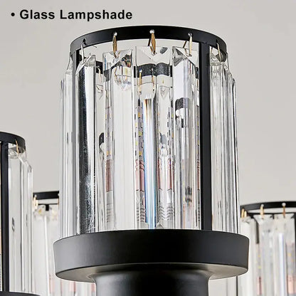 Decorbites black art crystal chandelier featuring clear glass lampshade with vertical prisms on black metal frame