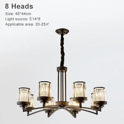 Bronze-finished decorbites black art crystal chandelier with eight crystal-encased light heads for living room lighting