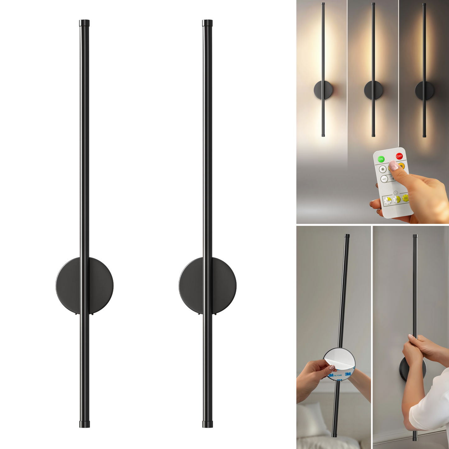 Decorbites black battery operated wall sconces set of 2 modern wall sconce with remote for versatile lighting