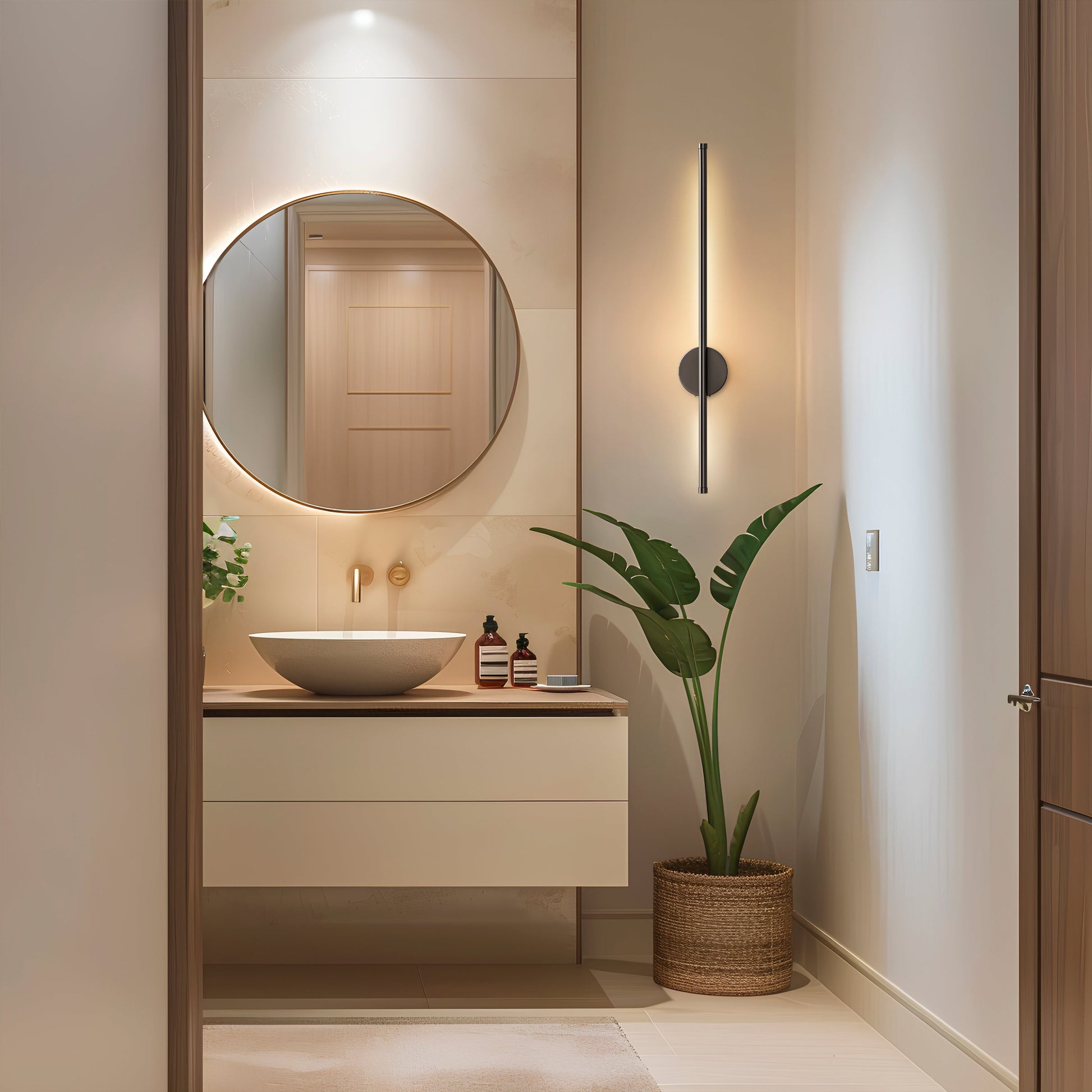 Modern bathroom interior featuring decorbites black battery operated wall sconces set of 2 for ambient lighting