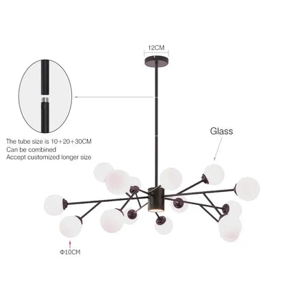 Modern black chandelier by decorbites with frosted white glass globe shades for living room lighting
