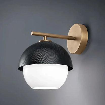 Black mesh dome floor lamp with white frosted glass globe and brass mount from decorbites black glass ball series