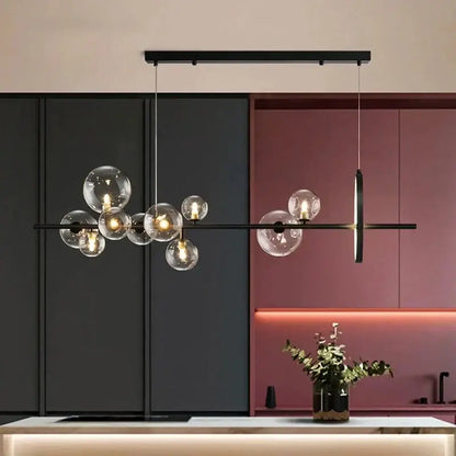 Decorbites™ black glass ball led pendant chandelier with clear globe bulbs and sleek bar design for dining room and kitchen