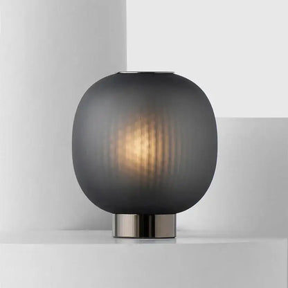 DecorBites black glass ball table light with sleek dark gray frosted glass and brushed metal base for bedroom and living room