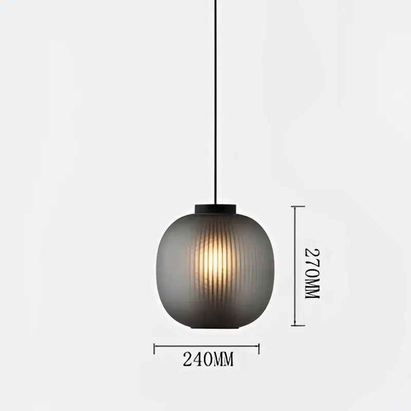 Decorbites black glass ball table light with sleek dark gray ribbed glass and black metal fixture for bedroom and living room